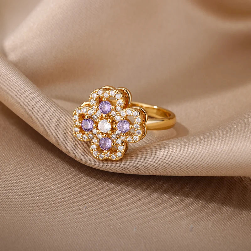 Gigi's Zircon Heart Four Leaf Clover Rings