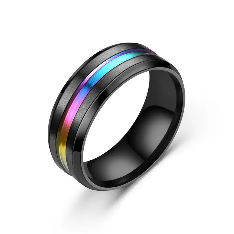 Gigi's Fashion 8mm Rings Black Groove Beveled Edge