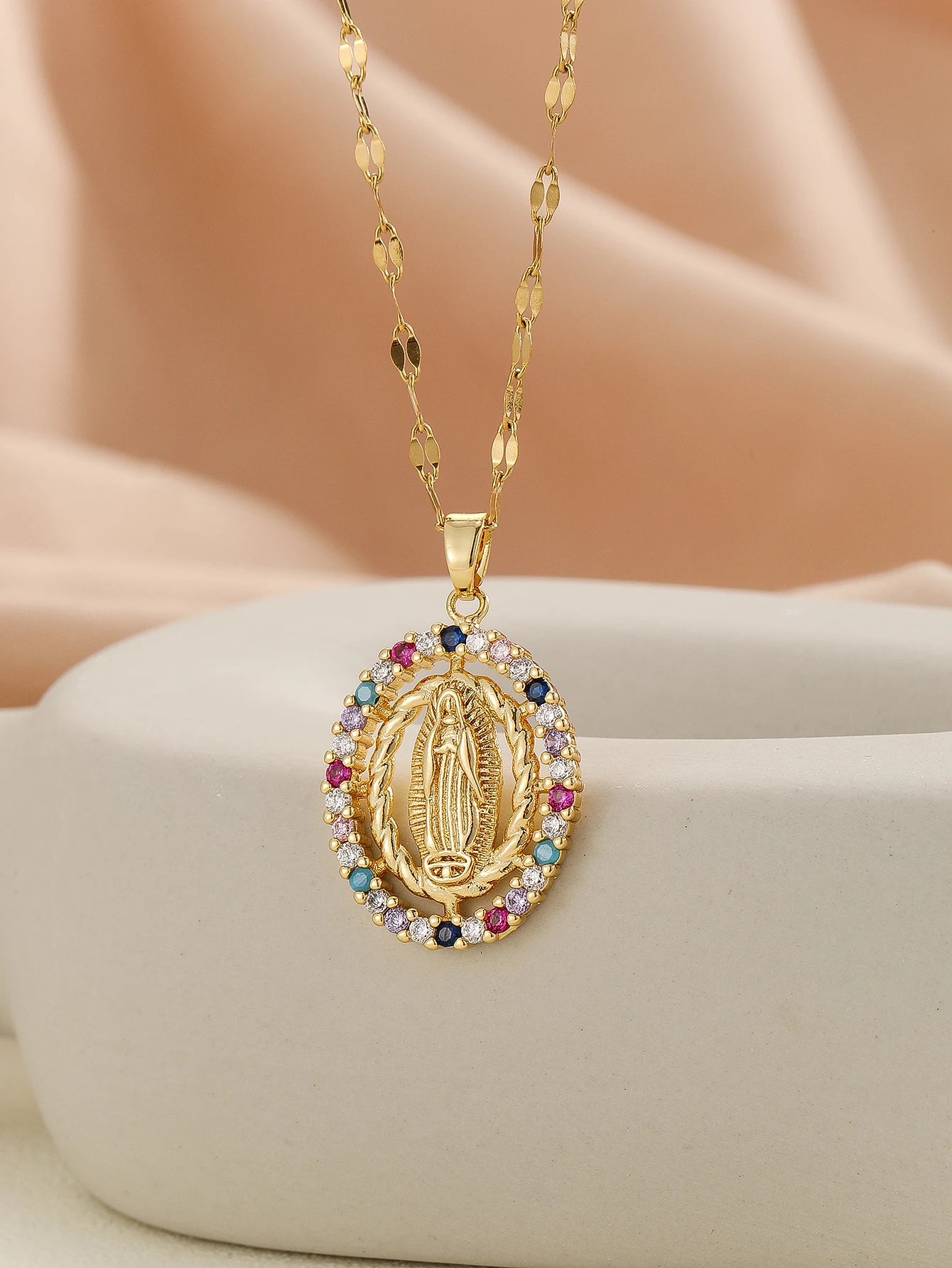 Gigi's Santa Maria necklaces in colorful religious fashion