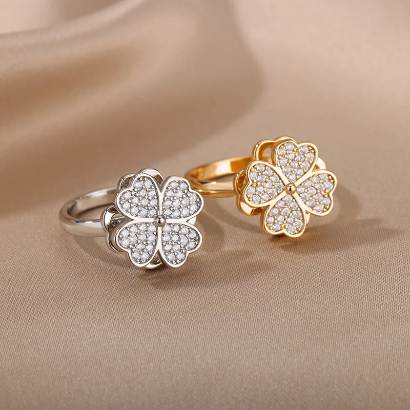 Gigi's Zircon Heart Four Leaf Clover Rings
