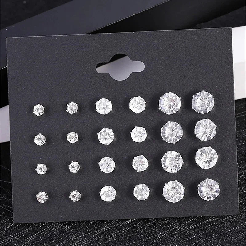 Gigi's 12 Pair/Pack White Shiny Stud Earrings Set