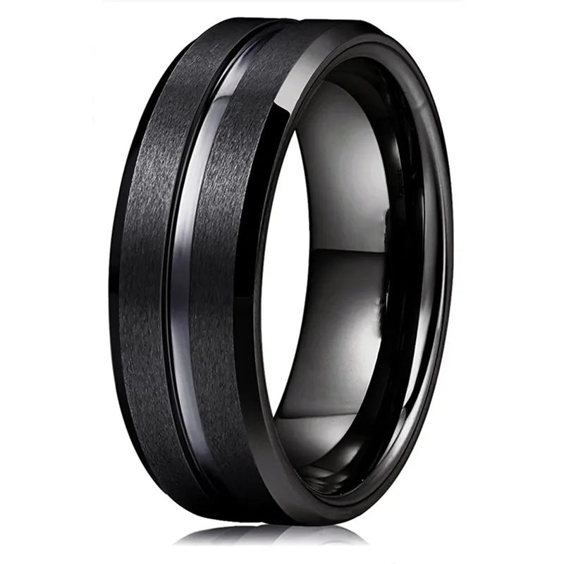 Gigi's Fashion 8mm Rings Black Groove Beveled Edge