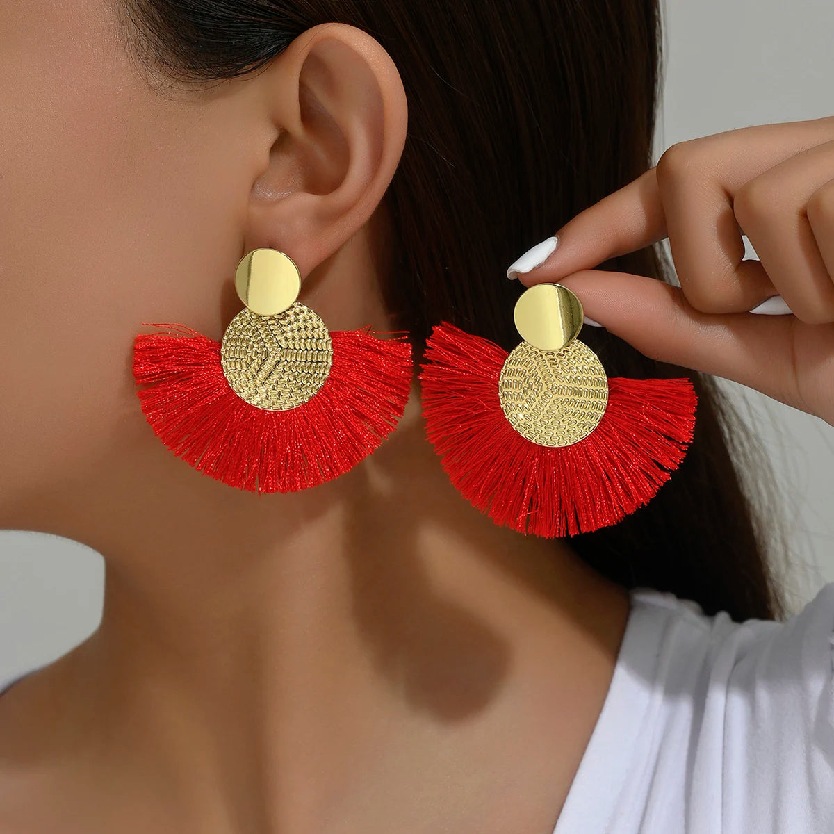 Gigi's Big Tassel Dangle White Fringe Earrings