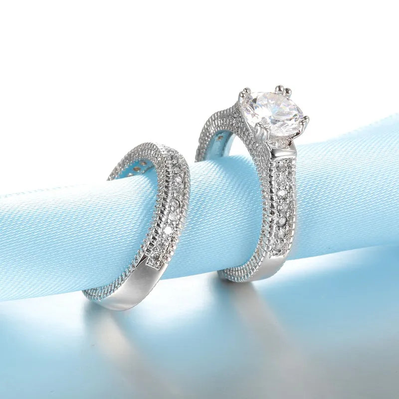 Gigi's Elegant Wedding Engagement Couple Shiny Rings Set