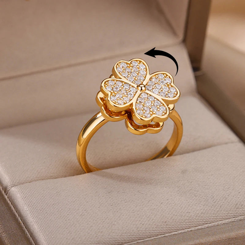Gigi's Zircon Heart Four Leaf Clover Rings