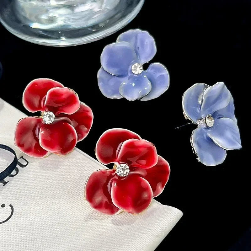Gigi's Red Blue Enamel Flower Stud Earrings