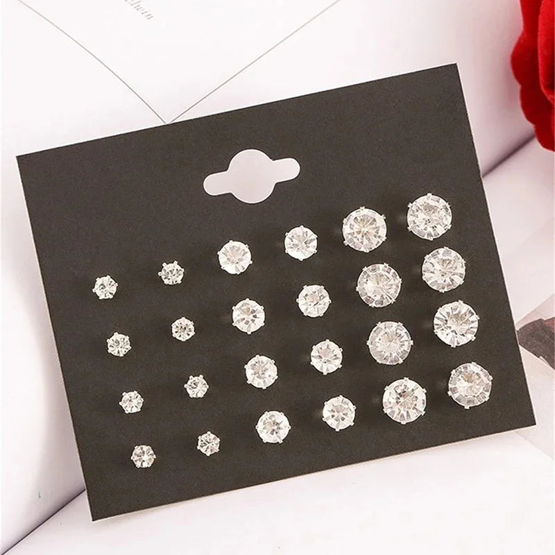 Gigi's 12 Pair/Pack White Shiny Stud Earrings Set