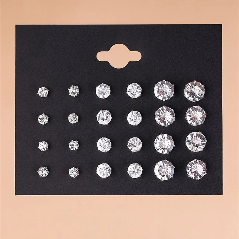 Gigi's 12 Pair/Pack White Shiny Stud Earrings Set
