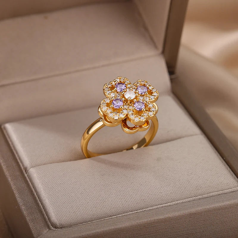 Gigi's Zircon Heart Four Leaf Clover Rings