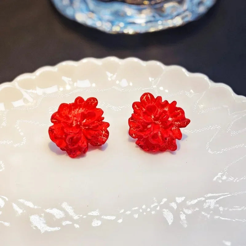 Gigi's Red Blue Enamel Flower Stud Earrings