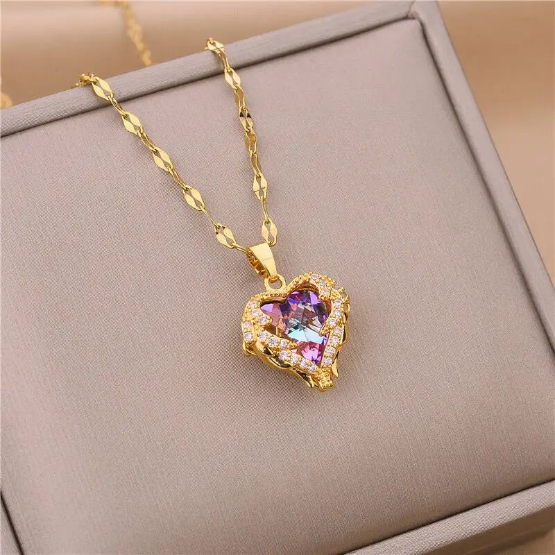 Gigi's Luxury Colorful Crystal Heart Pendant Necklace