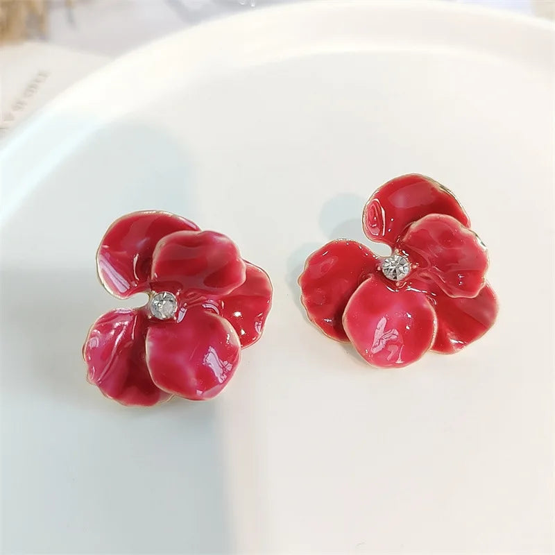 Gigi's Red Blue Enamel Flower Stud Earrings