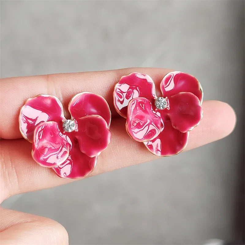 Gigi's Red Blue Enamel Flower Stud Earrings