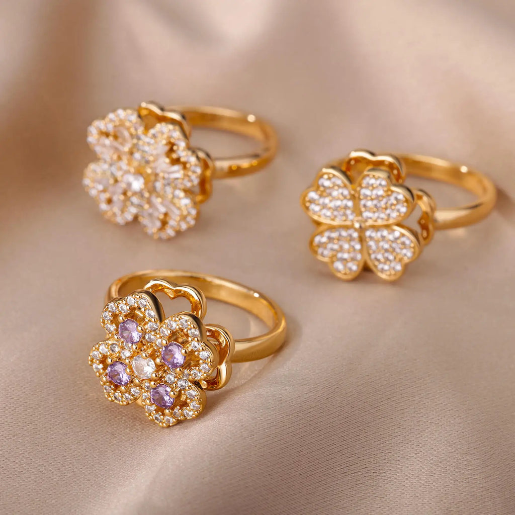 Gigi's Zircon Heart Four Leaf Clover Rings