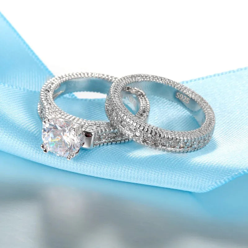 Gigi's Elegant Wedding Engagement Couple Shiny Rings Set