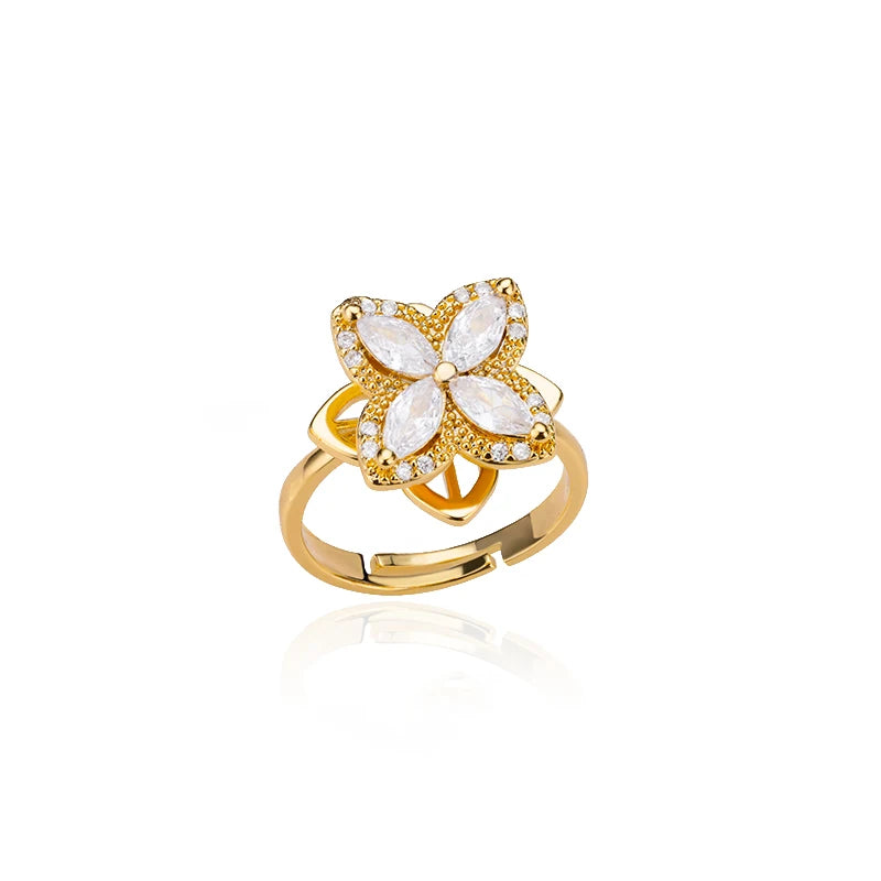 Gigi's Zircon Heart Four Leaf Clover Rings