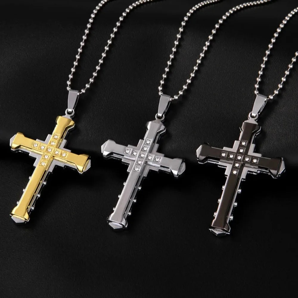 Gigi's Cross Jesus Necklace Gold/Black/Blue Color