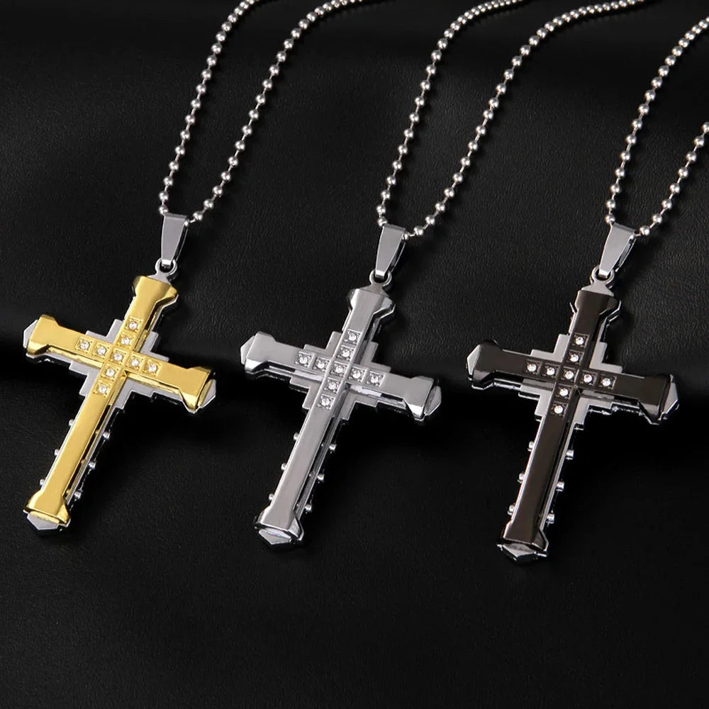 Gigi's Cross Jesus Necklace Gold/Black/Blue Color