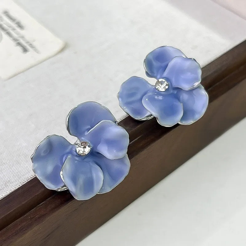 Gigi's Red Blue Enamel Flower Stud Earrings