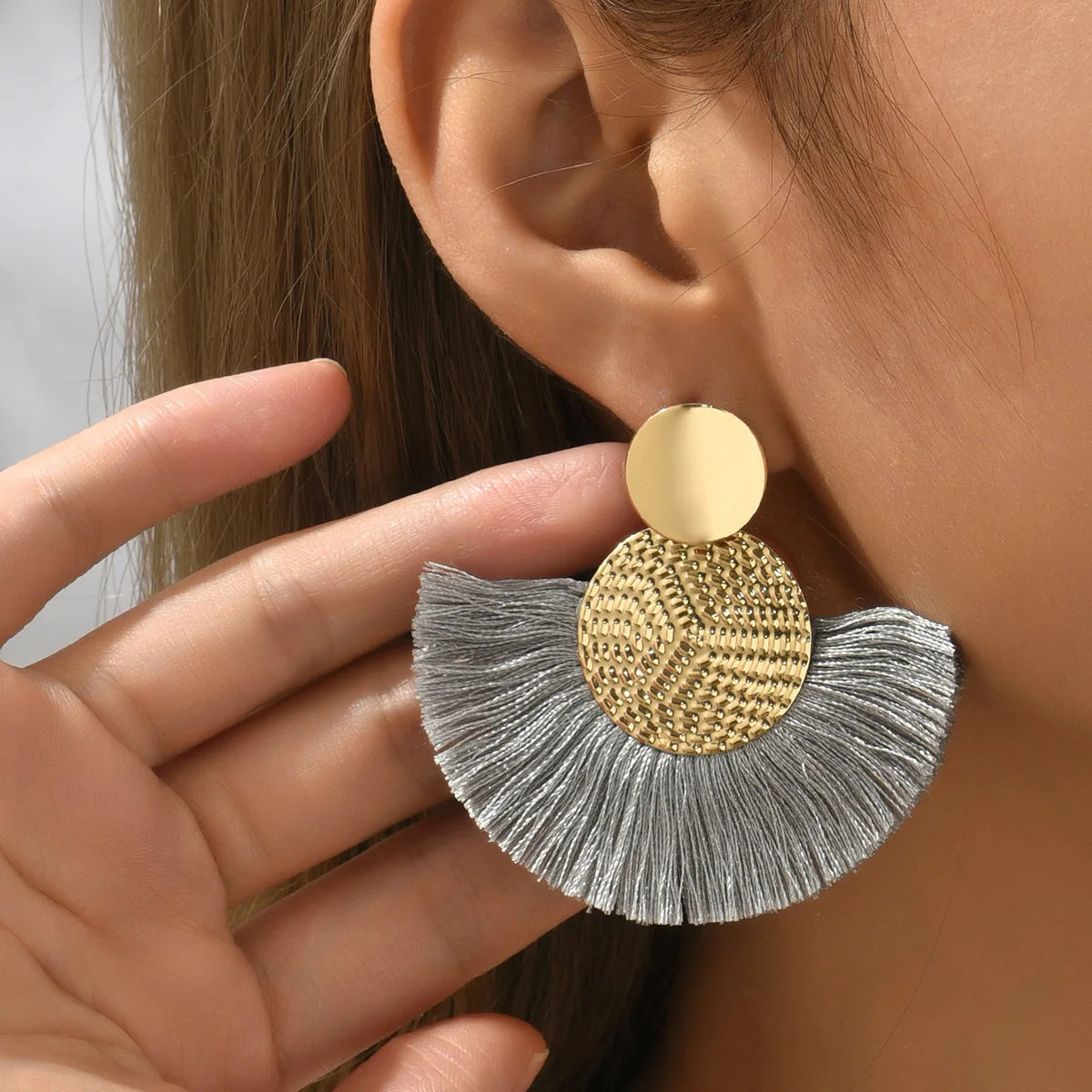 Gigi's Big Tassel Dangle White Fringe Earrings