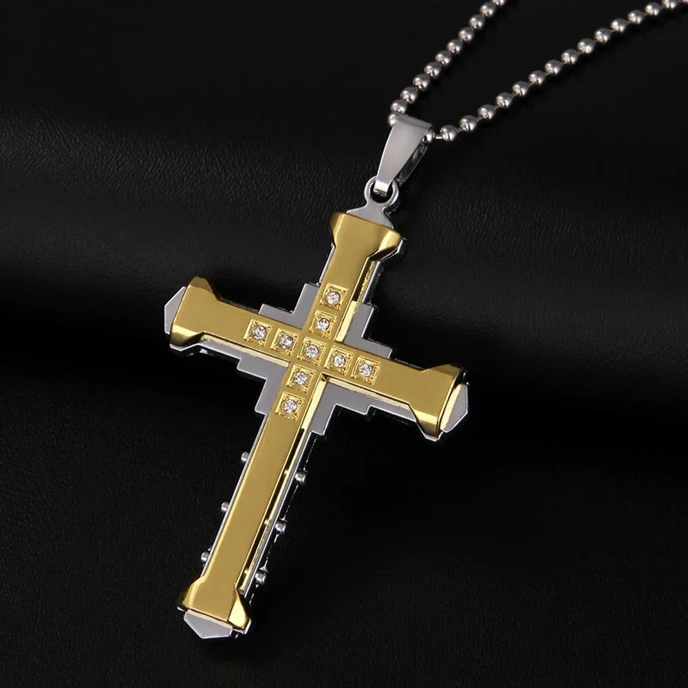 Gigi's Cross Jesus Necklace Gold/Black/Blue Color