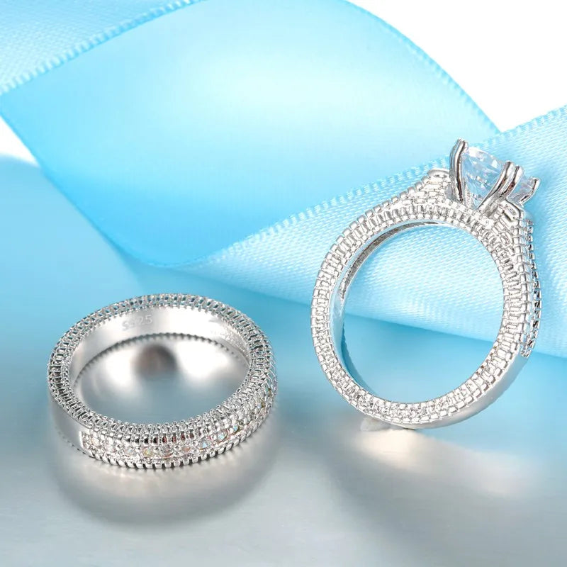 Gigi's Elegant Wedding Engagement Couple Shiny Rings Set