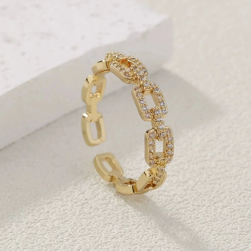 Gigi's Fashion Zircon Twist Chain Open Korean Ring