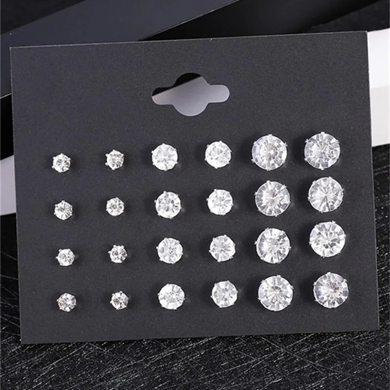 Gigi's 12 Pair/Pack White Shiny Stud Earrings Set