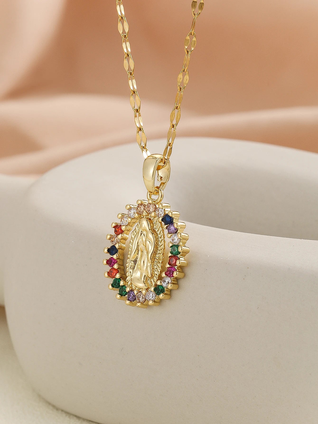 Gigi's Santa Maria necklaces in colorful religious fashion