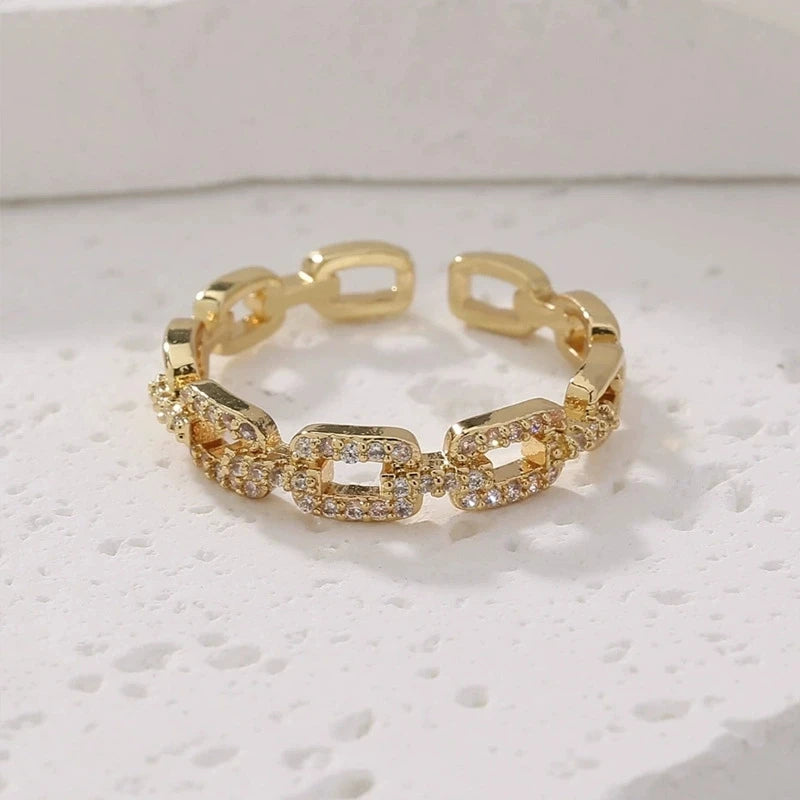 Gigi's Fashion Zircon Twist Chain Open Korean Ring