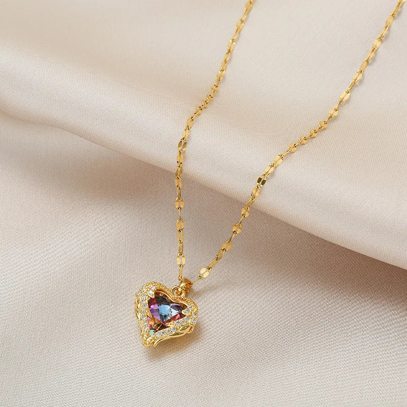 Gigi's Luxury Colorful Crystal Heart Pendant Necklace