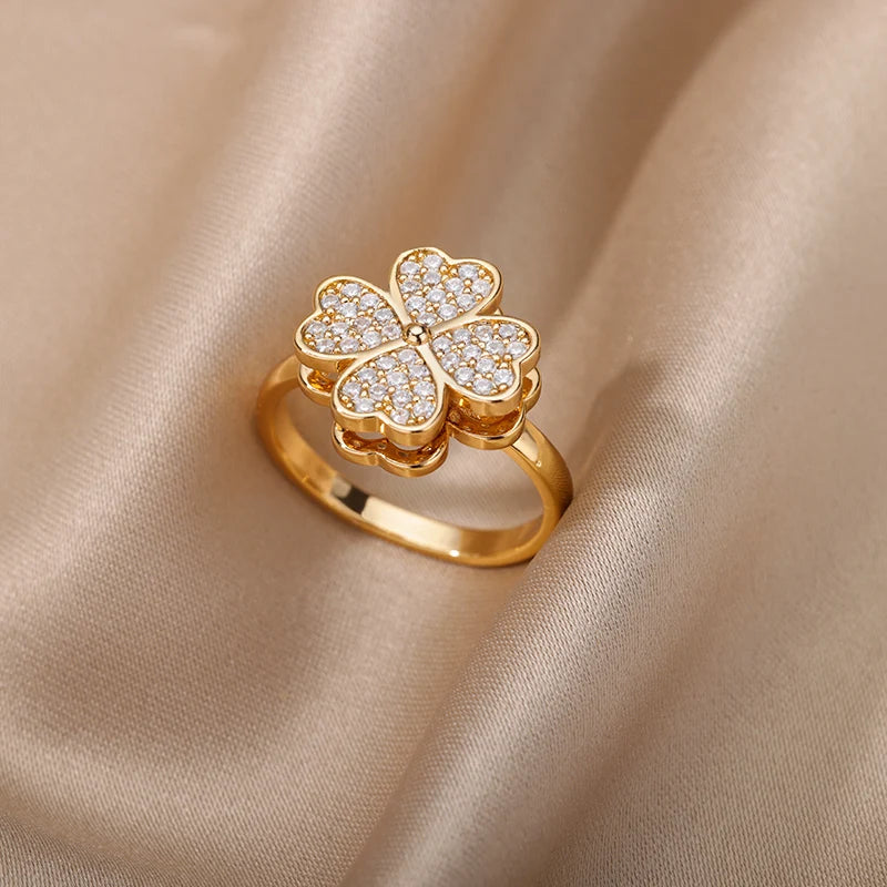 Gigi's Zircon Heart Four Leaf Clover Rings