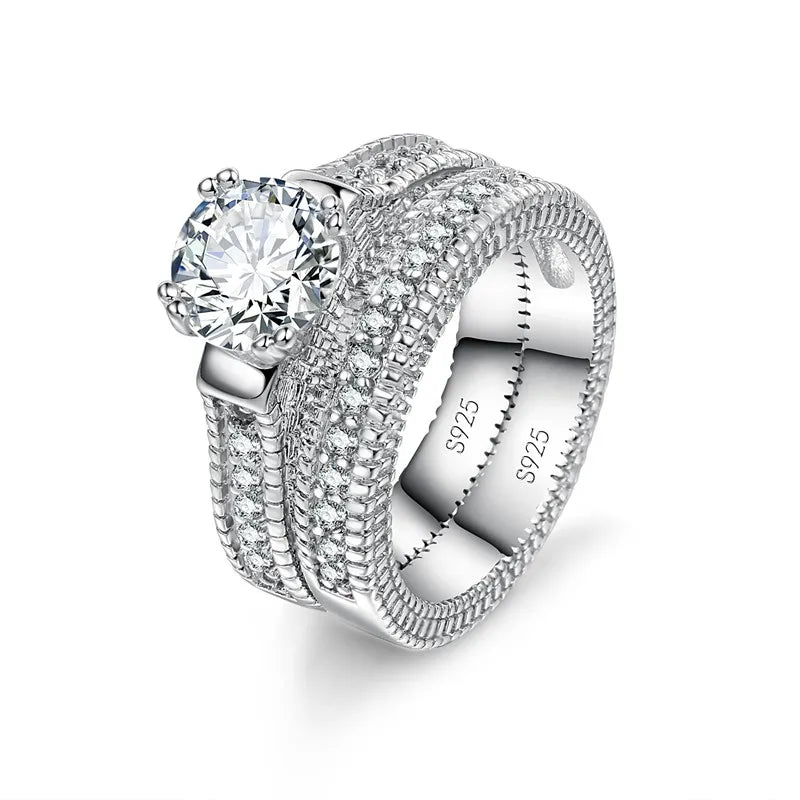 Gigi's Elegant Wedding Engagement Couple Shiny Rings Set