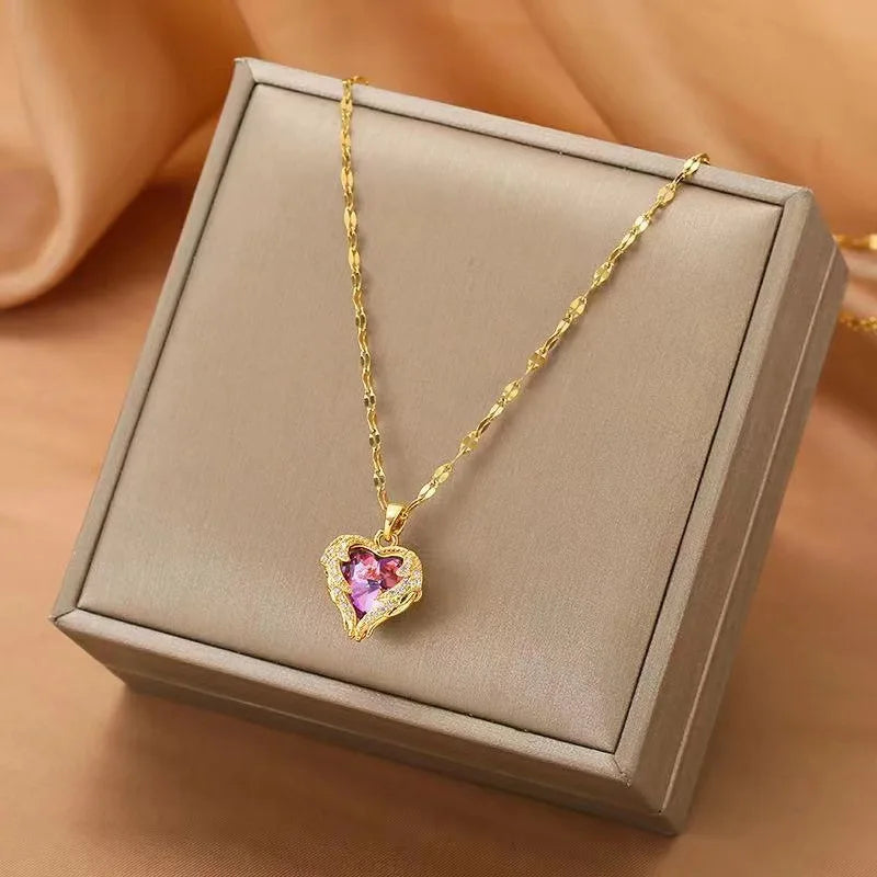 Gigi's Luxury Colorful Crystal Heart Pendant Necklace