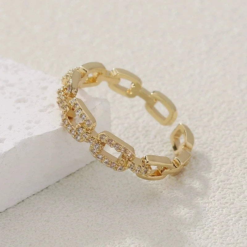 Gigi's Fashion Zircon Twist Chain Open Korean Ring