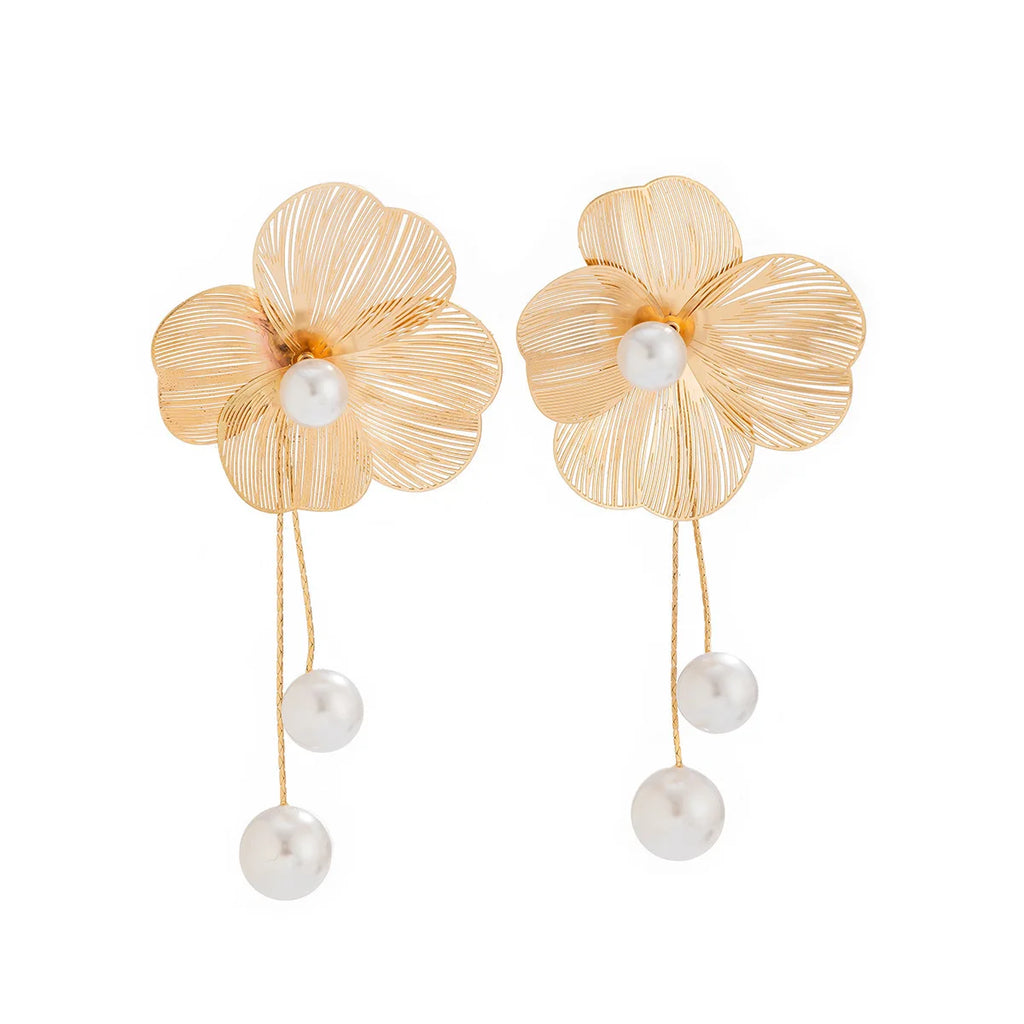 Gigi's Flower Petal Long Tassel Drop Earrings