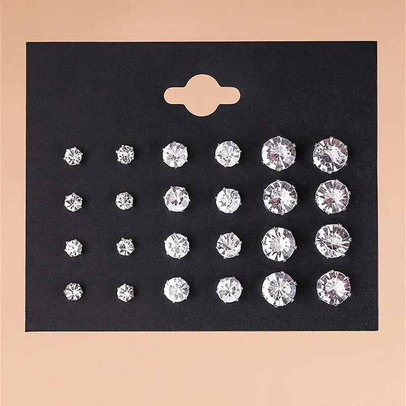 Gigi's 12 Pair/Pack White Shiny Stud Earrings Set