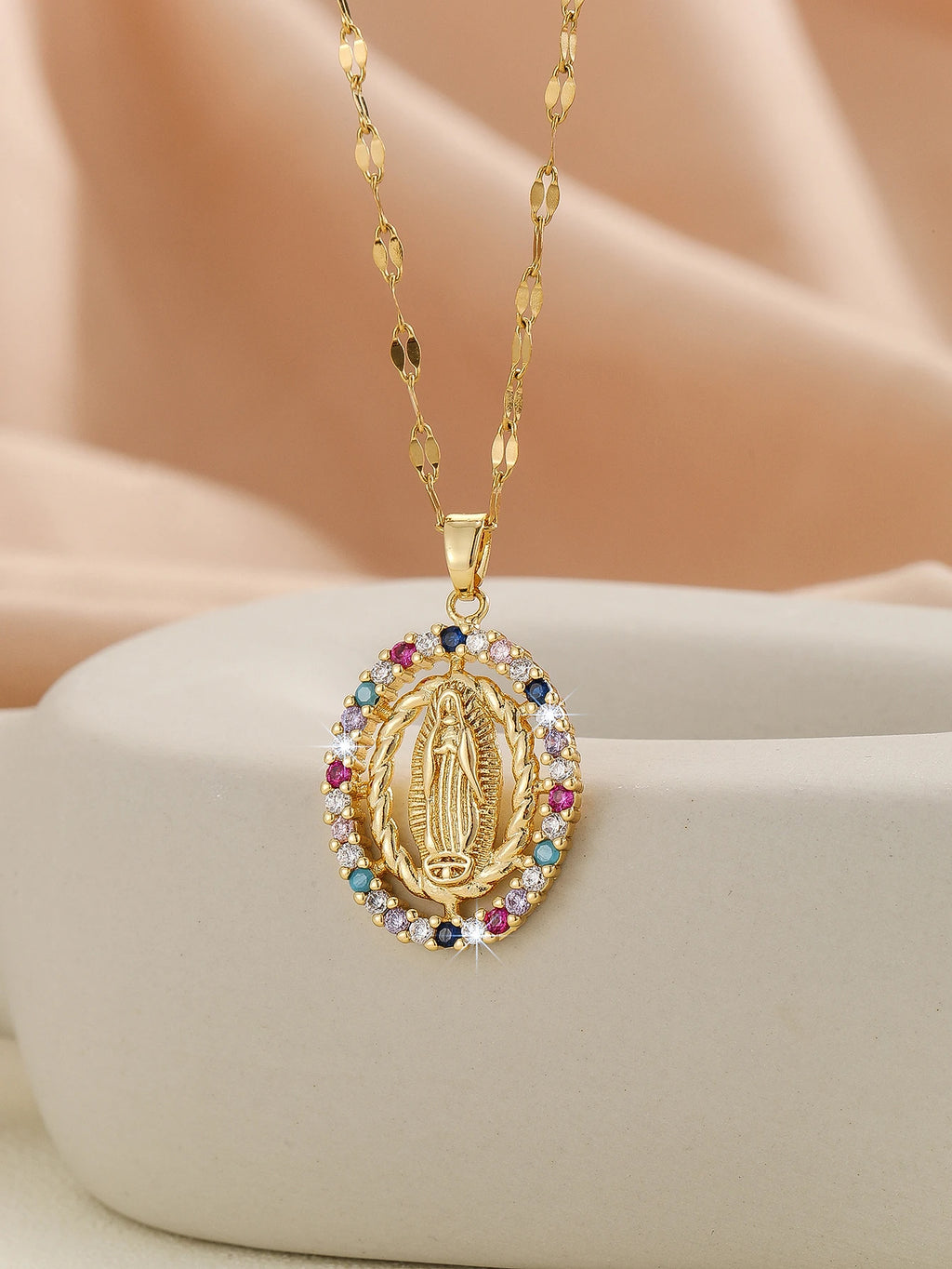 Gigi's Santa Maria necklaces in colorful religious fashion