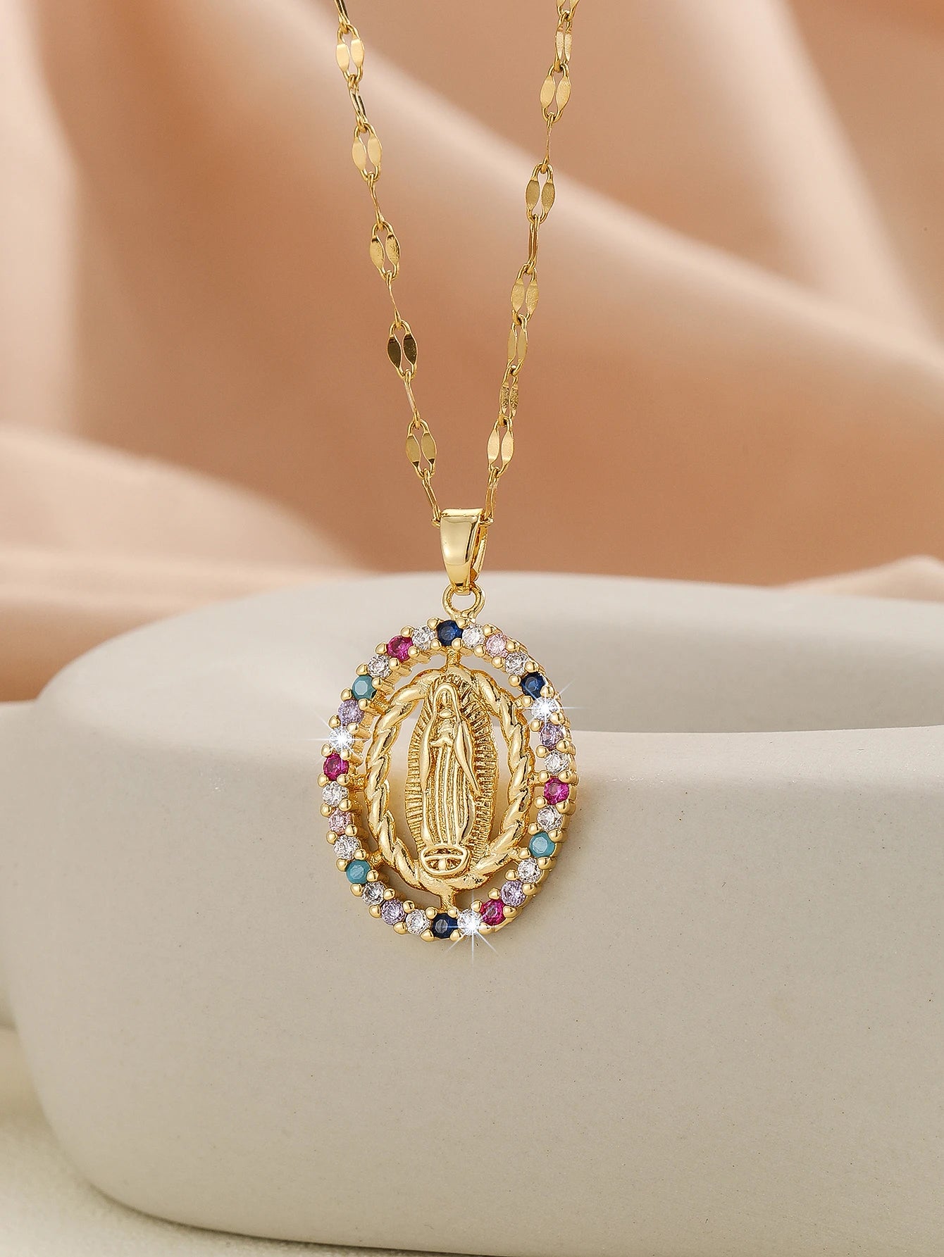 Gigi's Santa Maria necklaces in colorful religious fashion