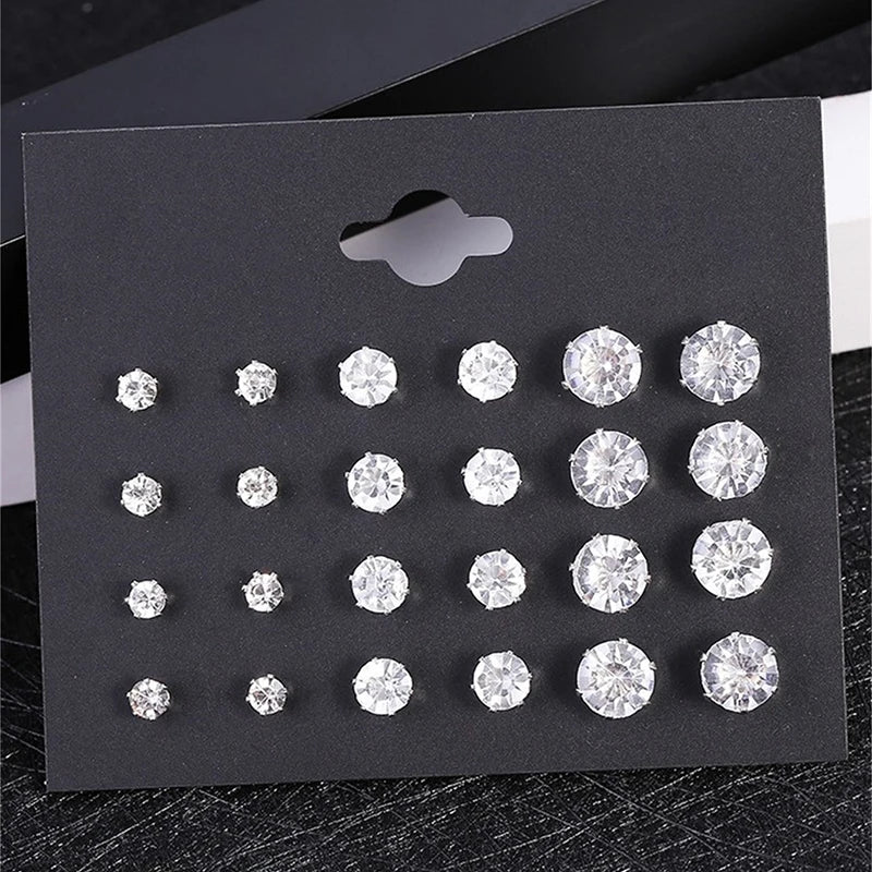 Gigi's 12 Pair/Pack White Shiny Stud Earrings Set