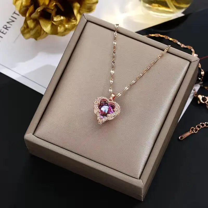 Gigi's Luxury Colorful Crystal Heart Pendant Necklace