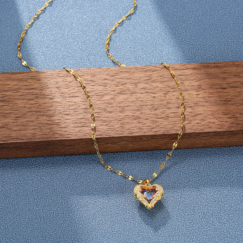 Gigi's Luxury Colorful Crystal Heart Pendant Necklace