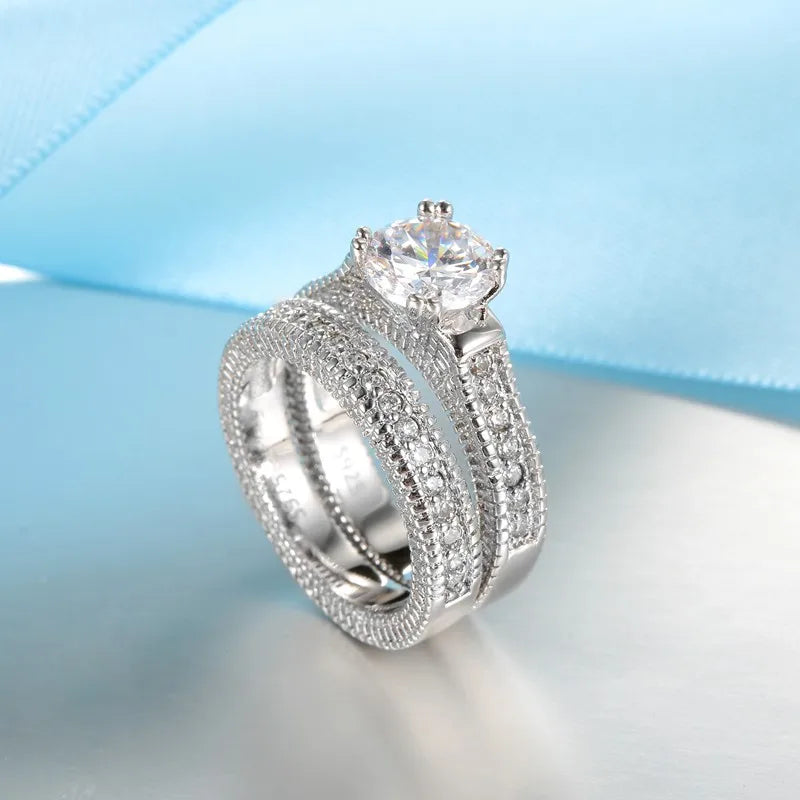 Gigi's Elegant Wedding Engagement Couple Shiny Rings Set
